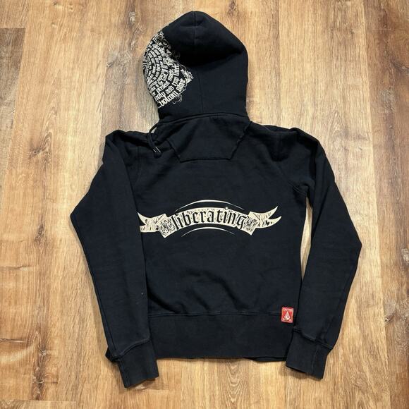 Vintage Y2K Volcom Hoodie Full Zip Sweatshirt Womens Large Sherpa Lined Skater - Picture 3 of 7